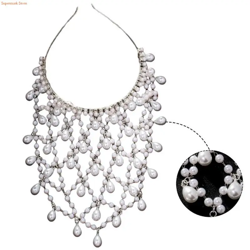 Q5WE Handmade Pearls Hat Bridal Lolitas Headwear Wedding Ceremony Hair Accessory for Weddings and Bridal Event