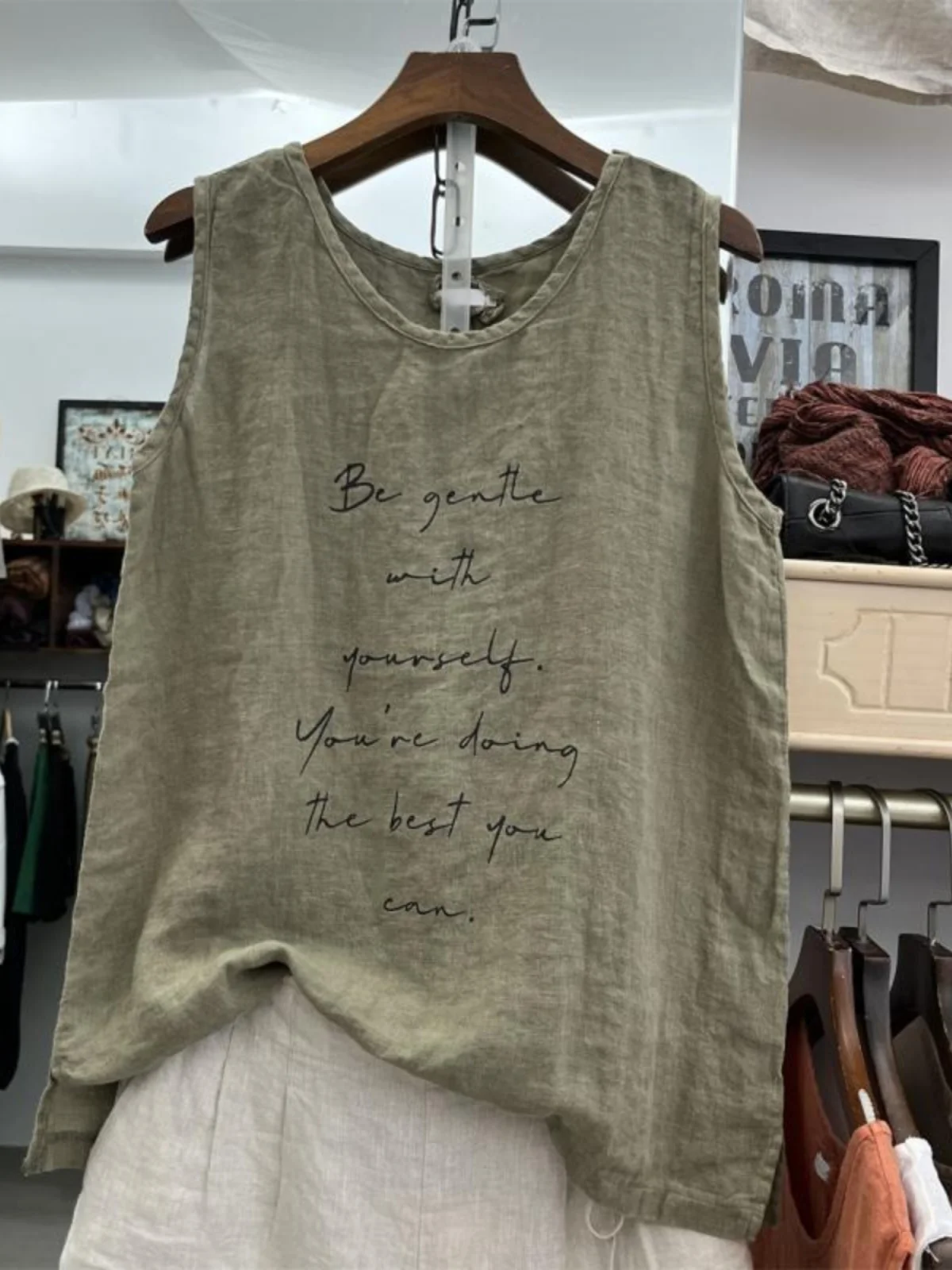 เสื้อกล้ามผ้าลินินผสมคอตตอนทรงหลวม พิมพ์ลาย สไตล์ลำลอง ใส่สบาย เหมาะสำหรับฤดูร้อน ไซส์เล็ก สำหรับผู้หญิง