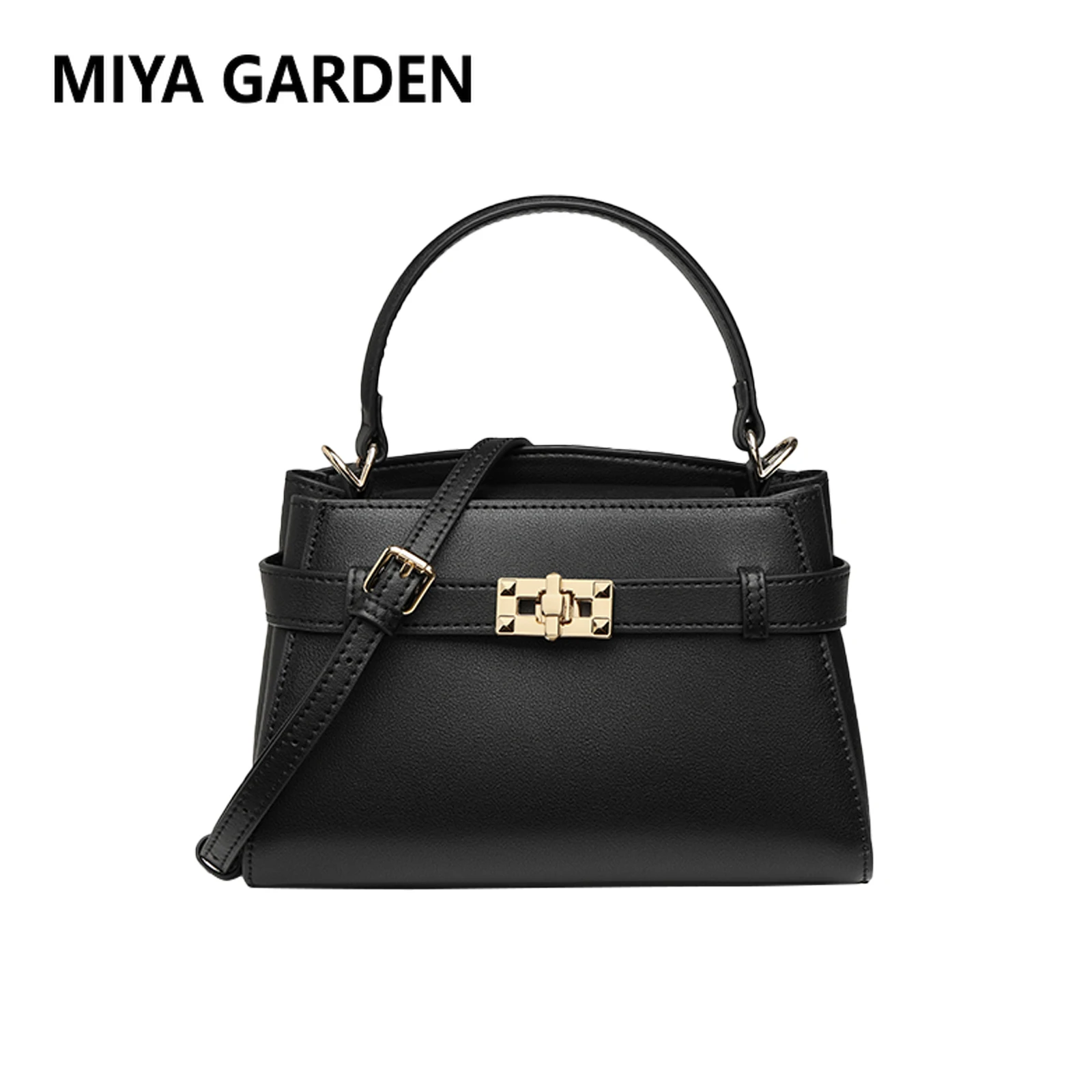 MIYA GARDEN Retro Kelly Bag Metal Buckle Decoration Handbag Single Shoulder Bag Crossbody Bag Urban Ladies Commuting Bag