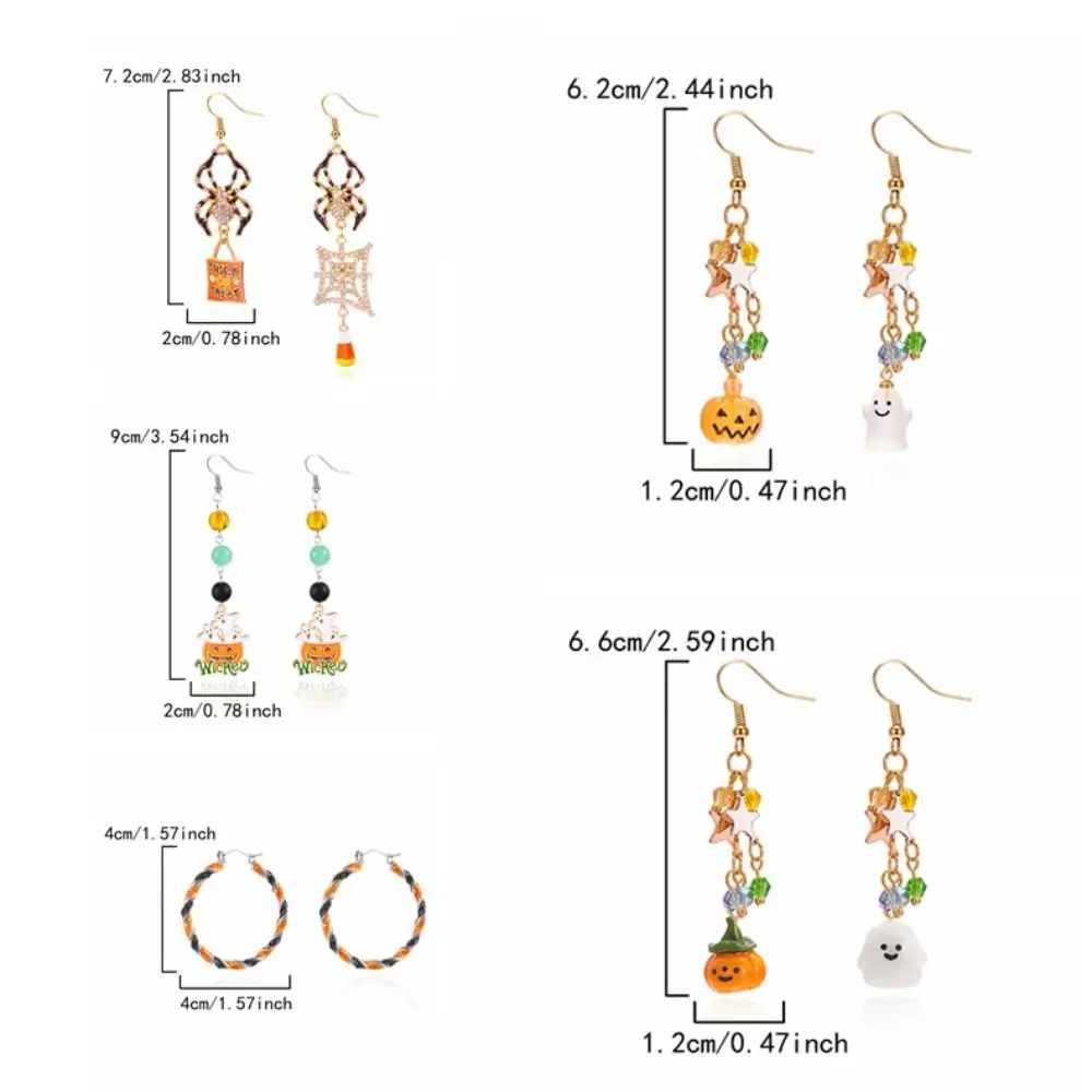 أزياء حجر الراين هالوين الأقراط خدعة أو علاج شبح اليقطين الأذن ترصيع المجوهرات قلادة العنكبوت استرخى الأقراط للجنسين #6