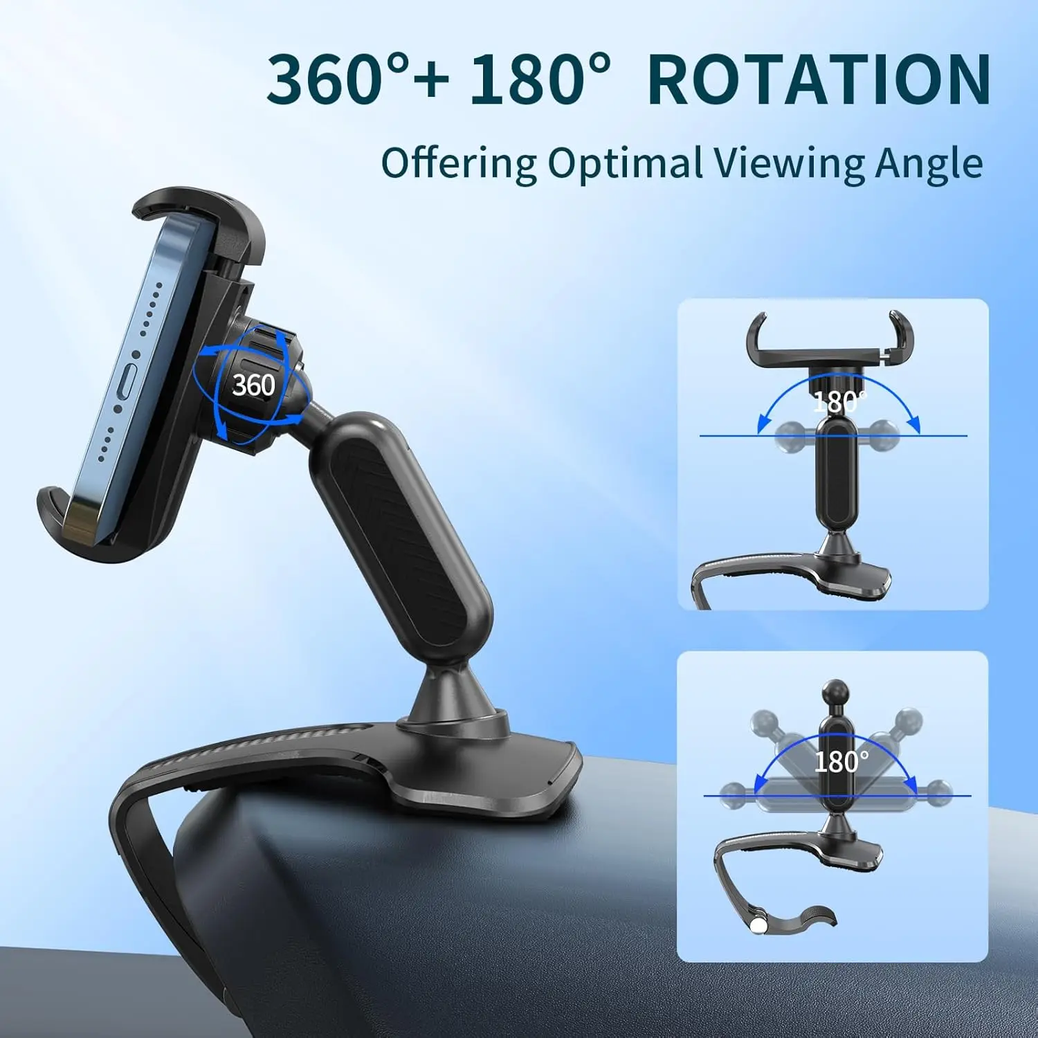 Universal 360° °   Autotelefonhalterung für 4-7 Zoll große Telefone, Schwarz