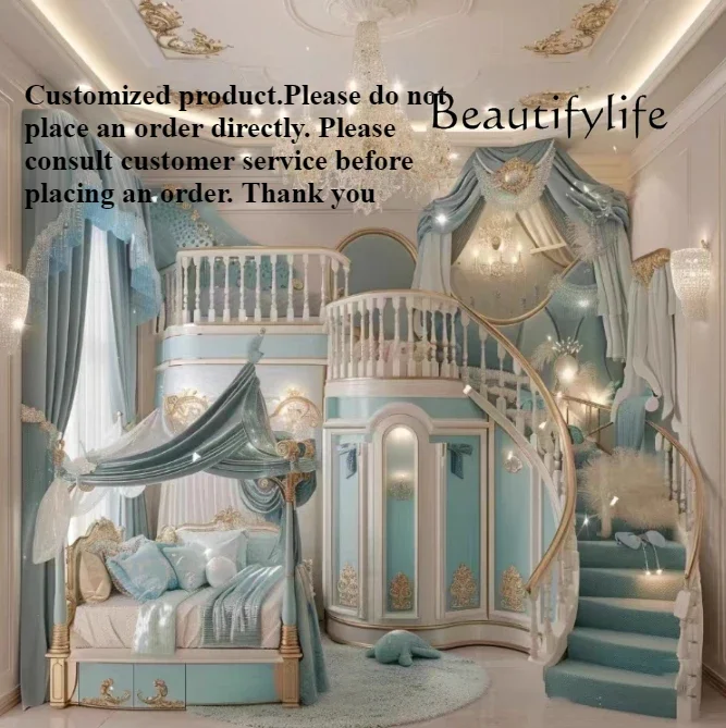 N49 J Whole House Custom Full Solid Wood Children's Tree House Slide Upper And Lower Bunk Beds Solid Wood High Guardrail Bed Mor