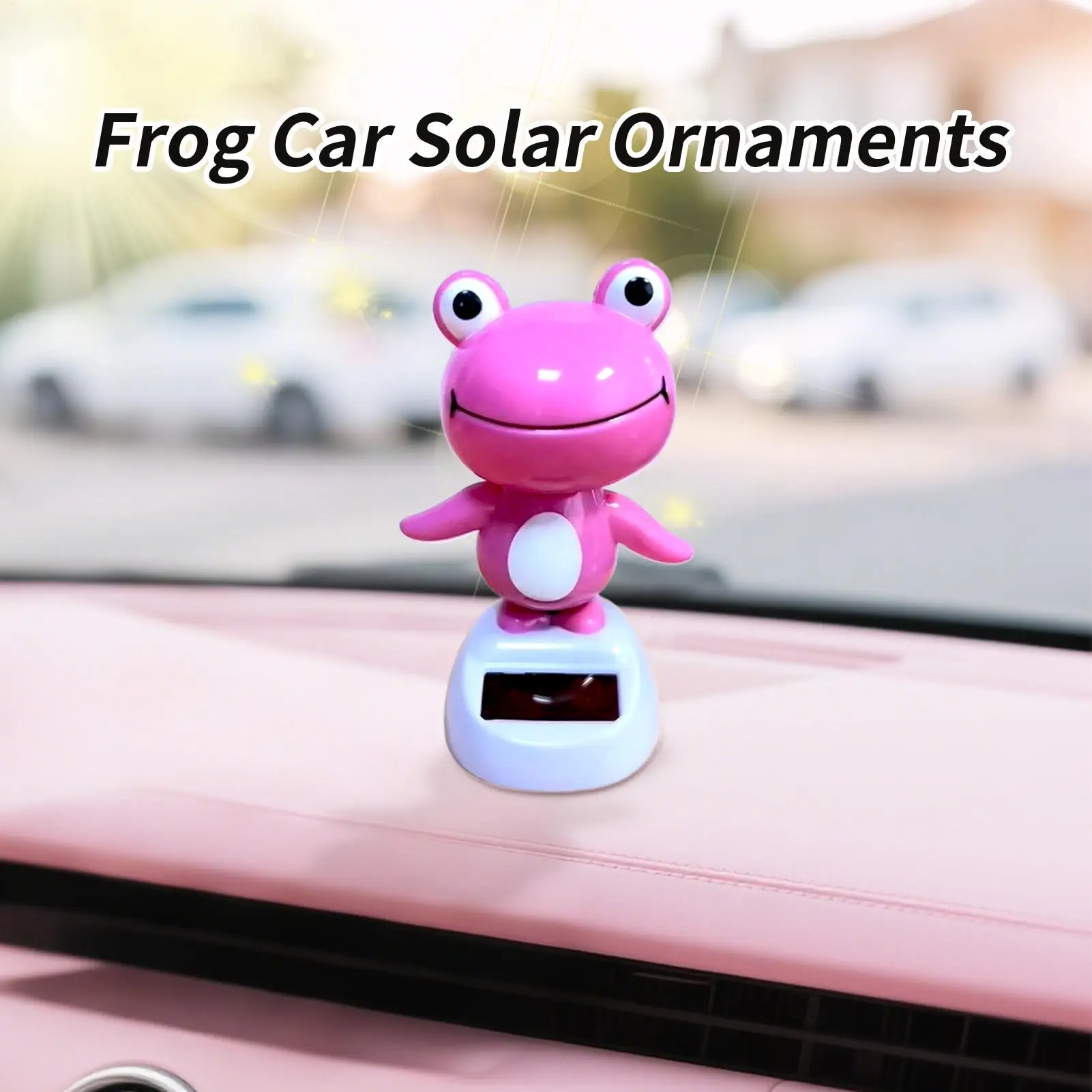 Pink Cute Frog Solar Bobbleheads Solar Powered Shaking Head Dancing Car Ornament Shaking Head Dashboard Decor