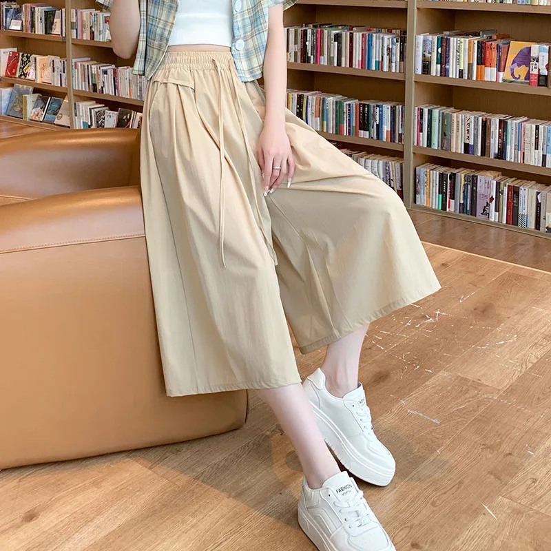 

New Summer High Waist Loose And Versatile 7-Point Wide Leg Pants Comfortable Fashion Mid Length Casual Half Length Culottes