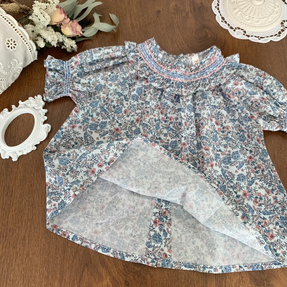 Darcoo Baby Girls Summer Blouse With Hand Smocking Toddler Vintage Shirt Kids Clothes Tops 2-8Y