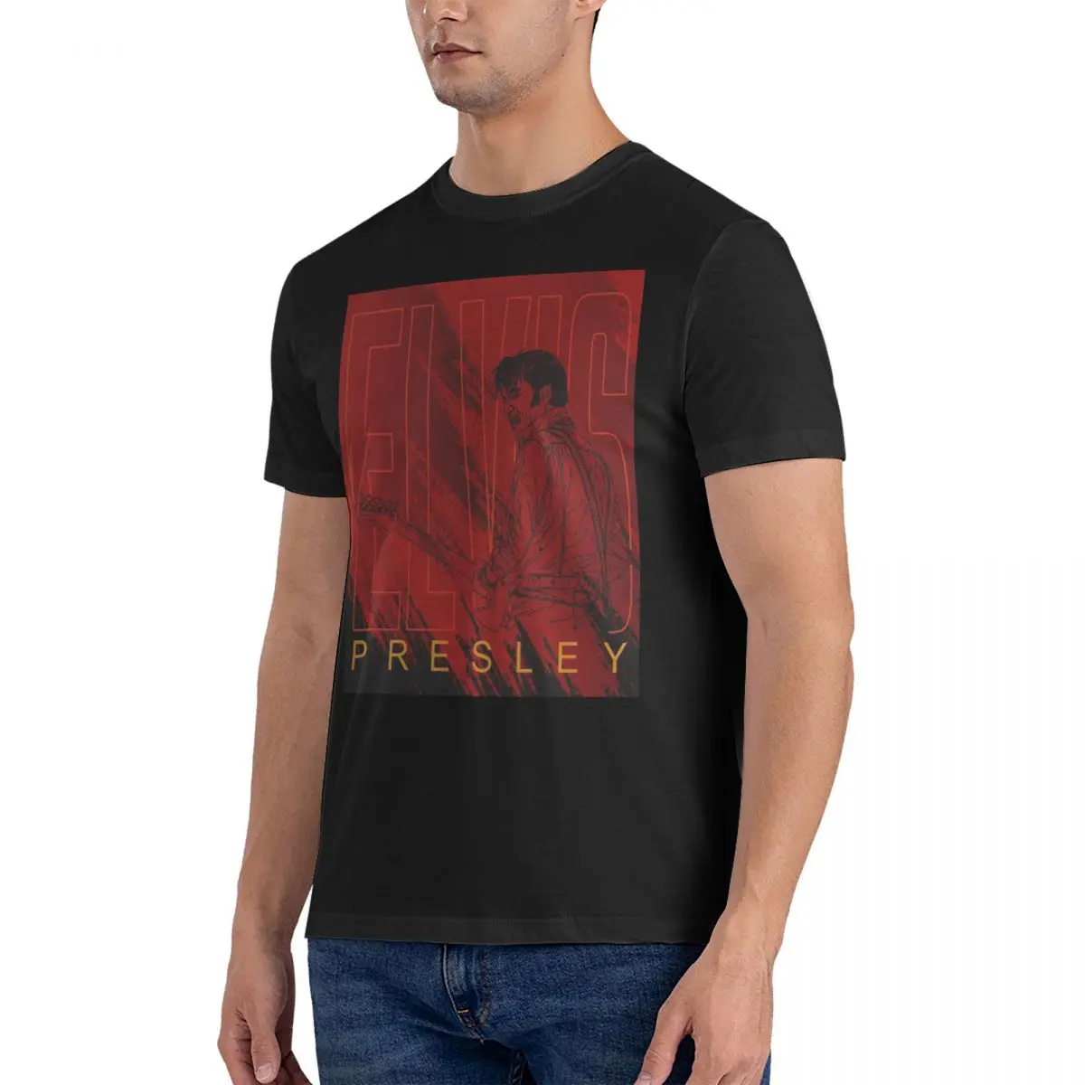 Men Presley T Shirt E-Elvis Singer Presley 100% Cotton Tops Leisure Short Sleeve O Neck Tees Adult T-Shirt