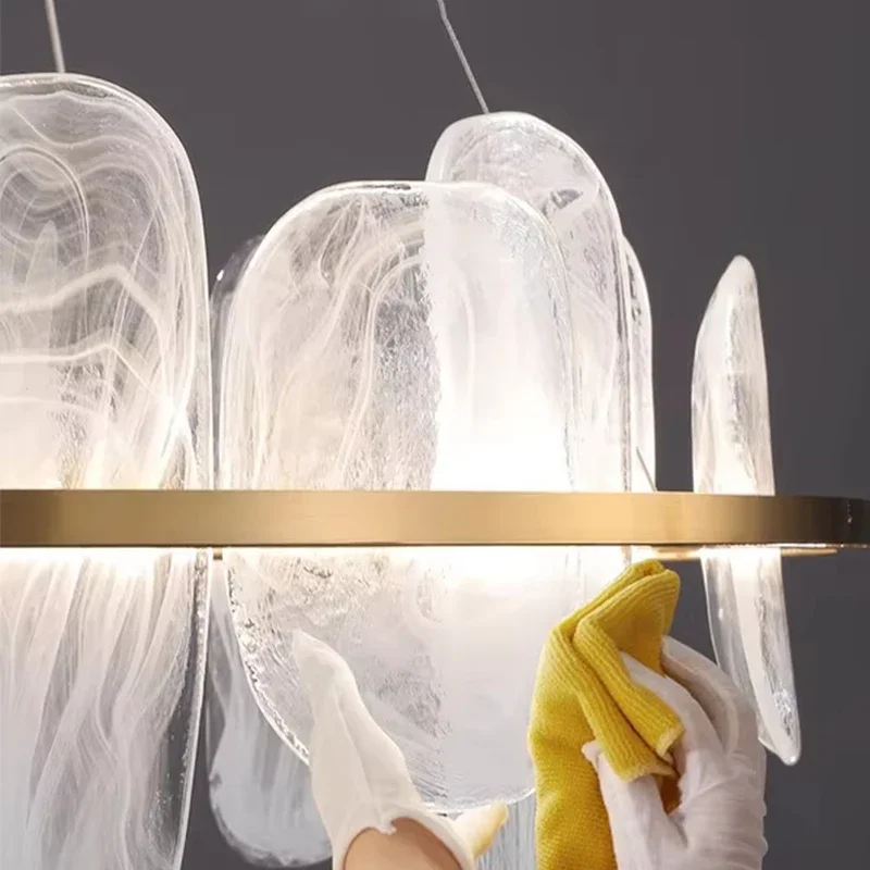 2026 جديد الحديثة اليدوية سحابة الزجاج LED ثريا تركب بالسقف فيلا غرفة نوم غرفة المعيشة غرفة الطعام الفاخرة آرت ديكو معلقة L #6
