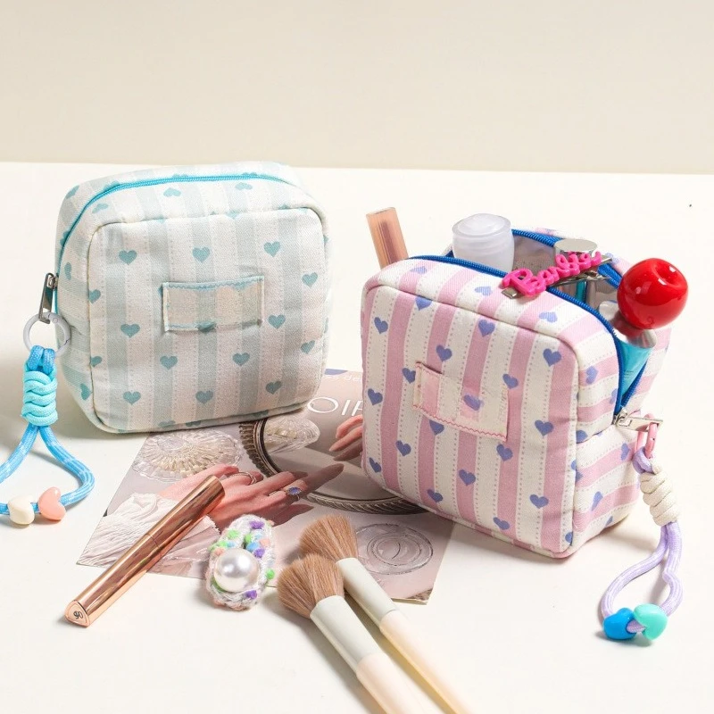 Striped storage bag ins wind love portable cosmetic bag women's portable contrasting color exquisite hand storage bag