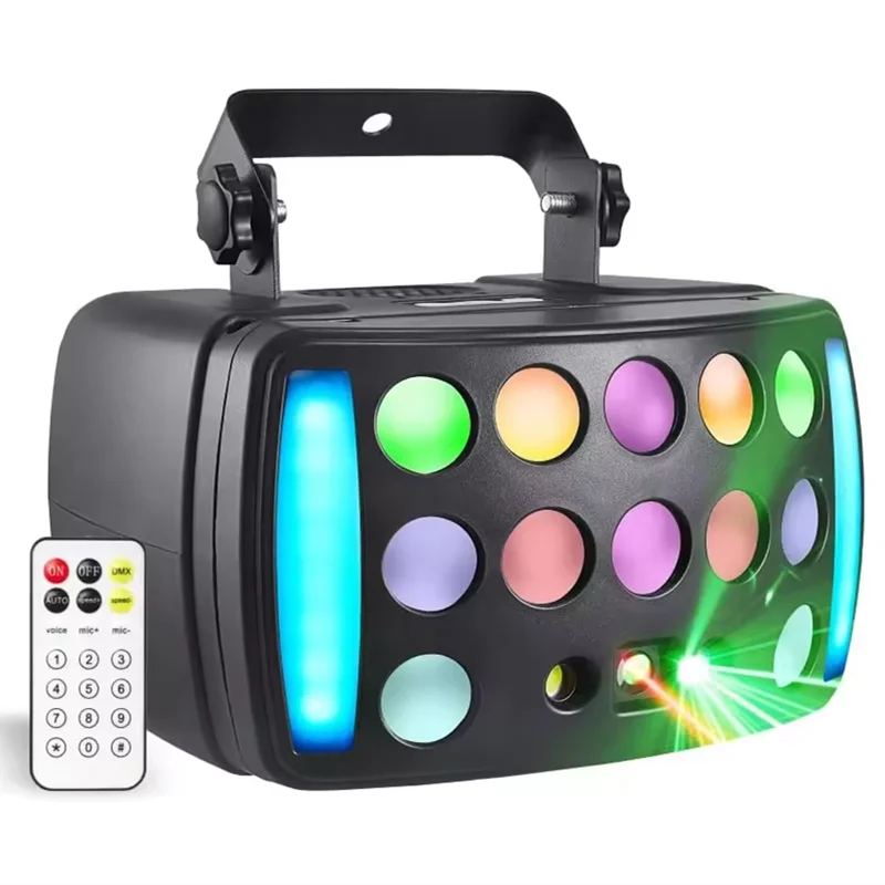 Borboleta LED Laser Light com controle remoto, Disco Light, Festa de Casamento, KTV, Bar Stage Show, DMX512, 4 em 1