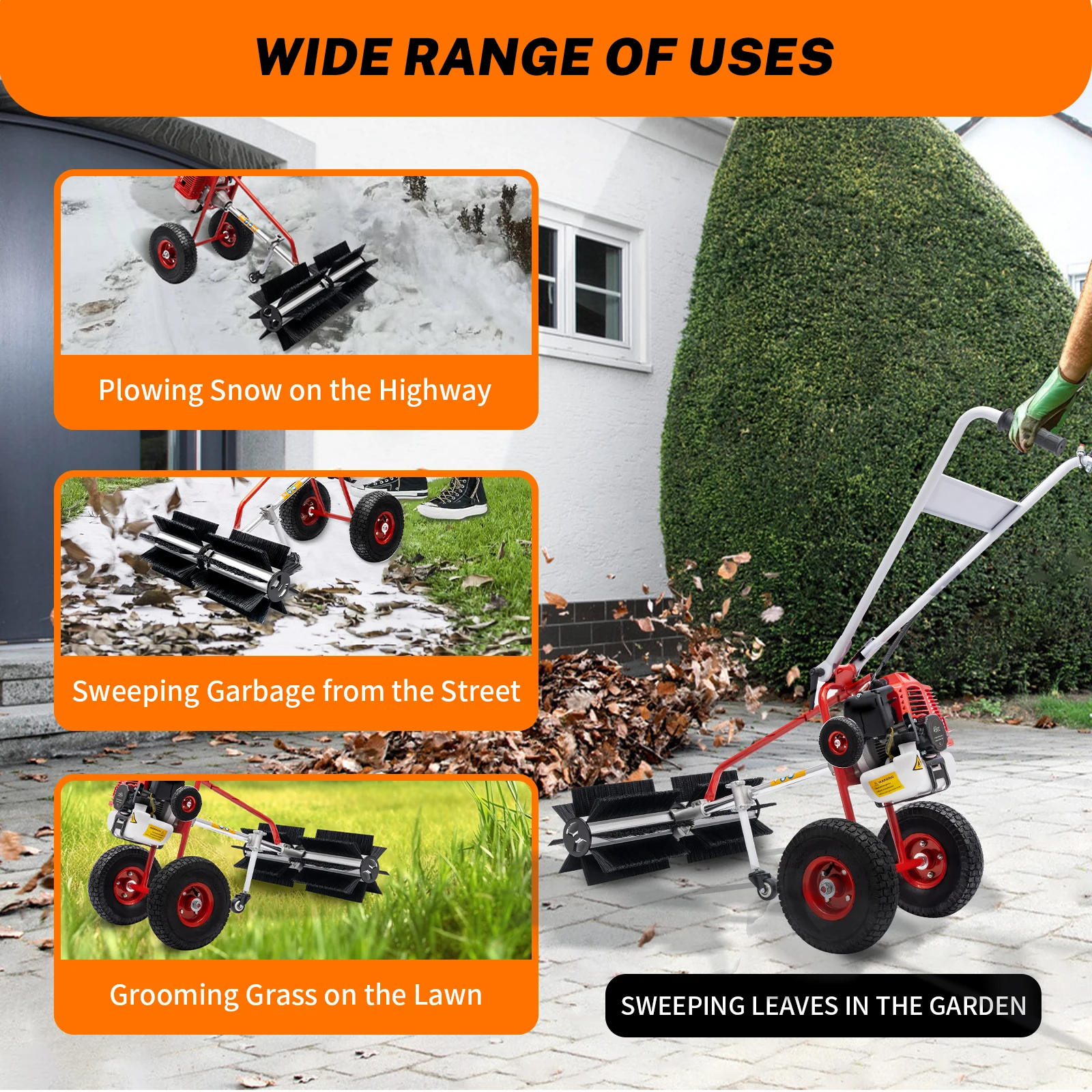 43CC 1.25 kw 1.7HP Handheld Gasoline Engine Grass Brush 2 Stroke Stripe Brush Leaf Sweeper  for Garden Artificial Lawn