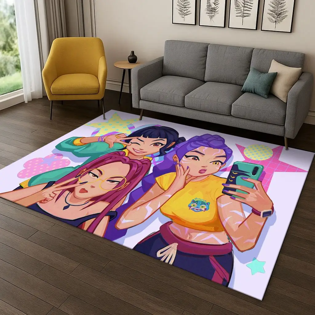 سجادة Kpop Demon Hunters Rumi Mira Zoey Music الكرتونية لغرفة النوم وغرفة المعيشة وأريكة ديكور المنزل، هدية سجادة أرضية غير قابلة للانزلاق