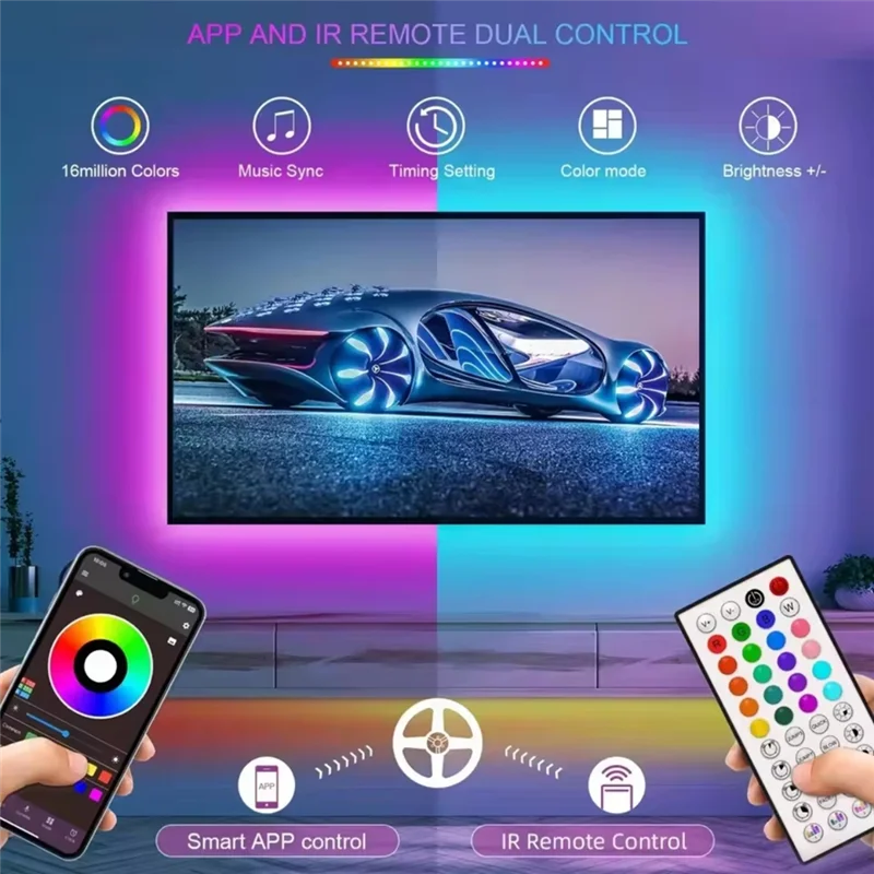 

YLS-Dc 24V Rgb Led Tape Strip Bluetooth 10M Meters Multicolor Adhesive Led Band App Control Ice String For Home Decoration EU Pl