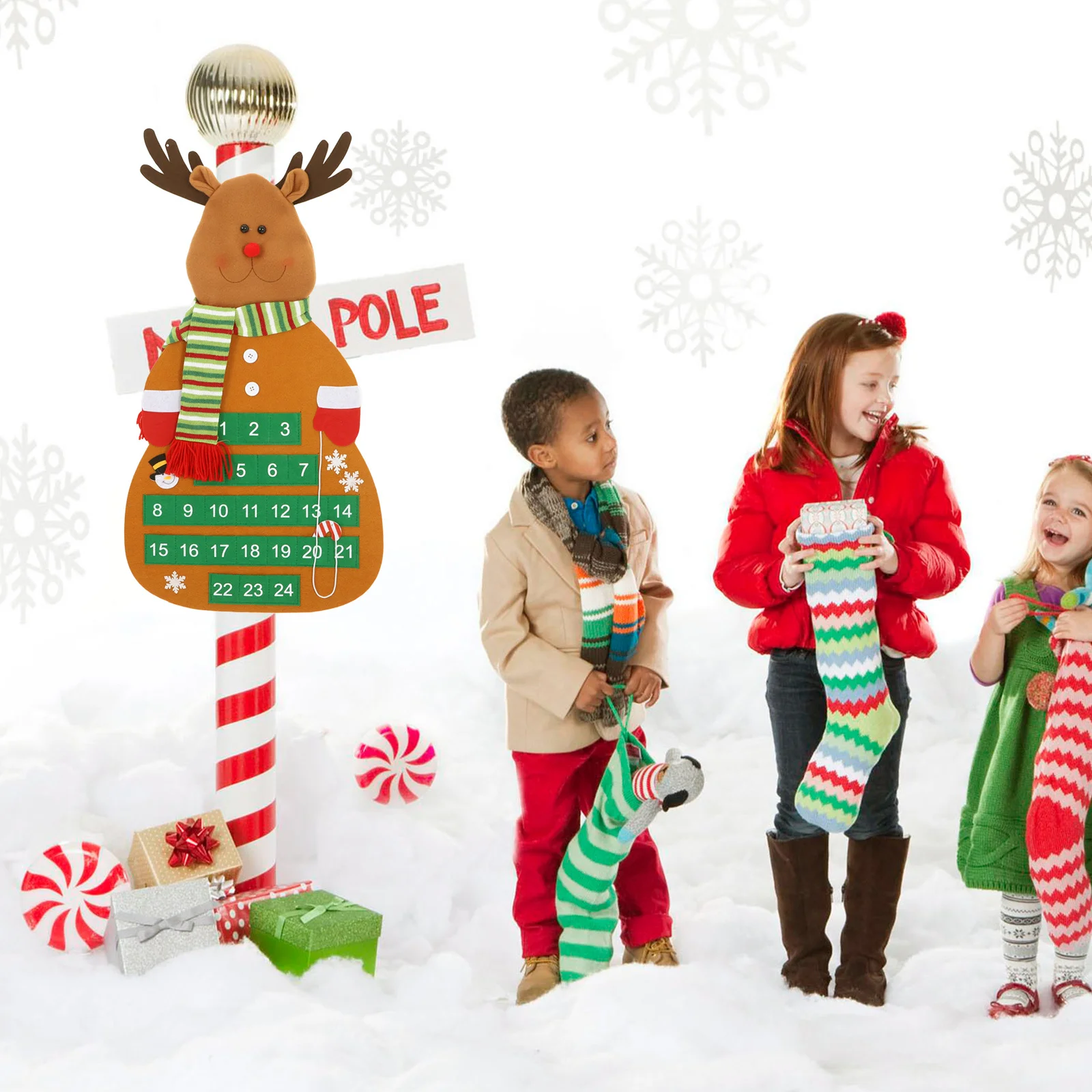 

Felt Advent Calendar Elk Shape Christmas Countdown Hanging Wall Calendar Front Door Decor Christmas Door Calendars