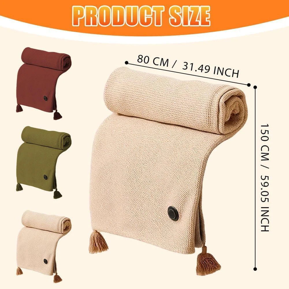 USB Heated Shawl Wrap for Women Soft Plush Fabric with Zippered Electric Blanket Scarf for Warmth in Cold Weather