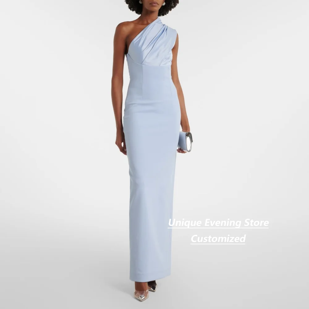 Customized One Shoulder Crepe Evening Dress For Women Draped Neck Bodycon Maxi Gown Back Slit Formal Party Prom Dress