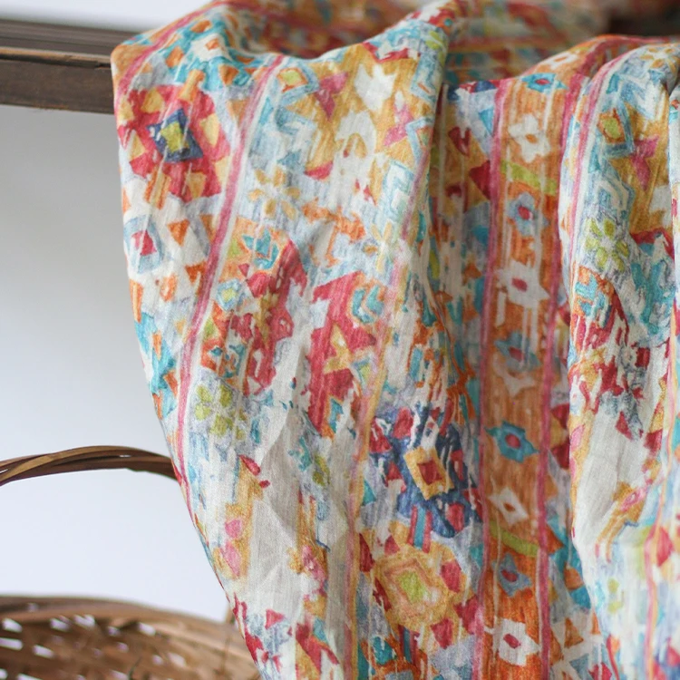 High quality ramie fabric Colorful printing tissu Colorful printing Designer custom skirt dress patchwork