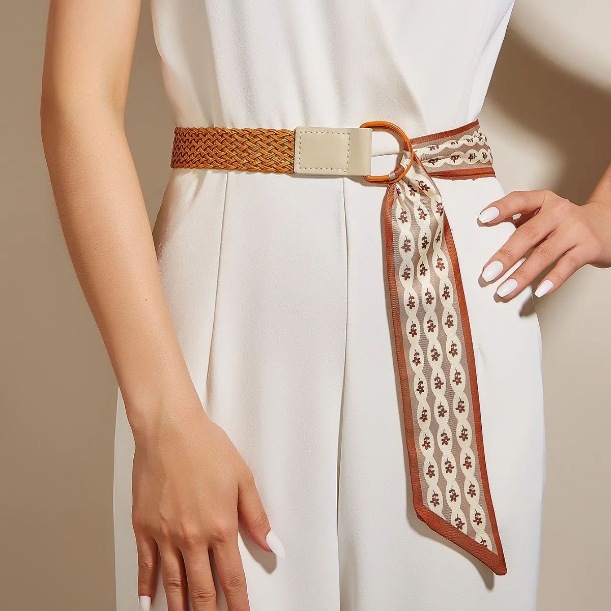 2025 Fashion design Belt Female Splicing Double D-Button Silk Scarf Belt Trendy Fashion Versatile Jeans Dress Waist Strap