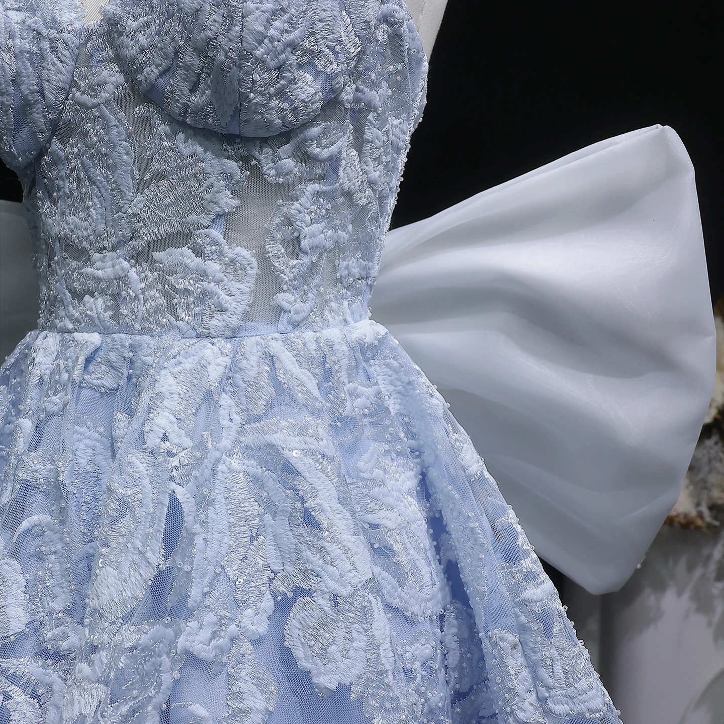 Sharon Said Blaues Sweetheart-Perlenkleid mit großer Schleife, Dubai Sexy Cocktail-Abschlussballkleid RM138 Maßanfertigung – Detail 10