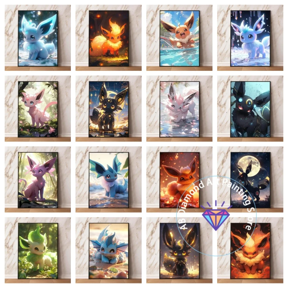 

Anime Art Pokemon Member of The Eevee Family Square Round AB Diamond Painting Kit 5D DIY Handmade Art Crafts Home Decor Gift