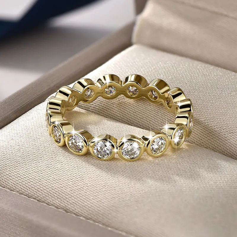 Lnkry 3 mm großer Moissanit-Ewigkeitsring mit GRA-Zertifikat für Damen, 14 Karat Gold gefüllte Ringe, exquisites Schmuckgeschenk – Detail 6