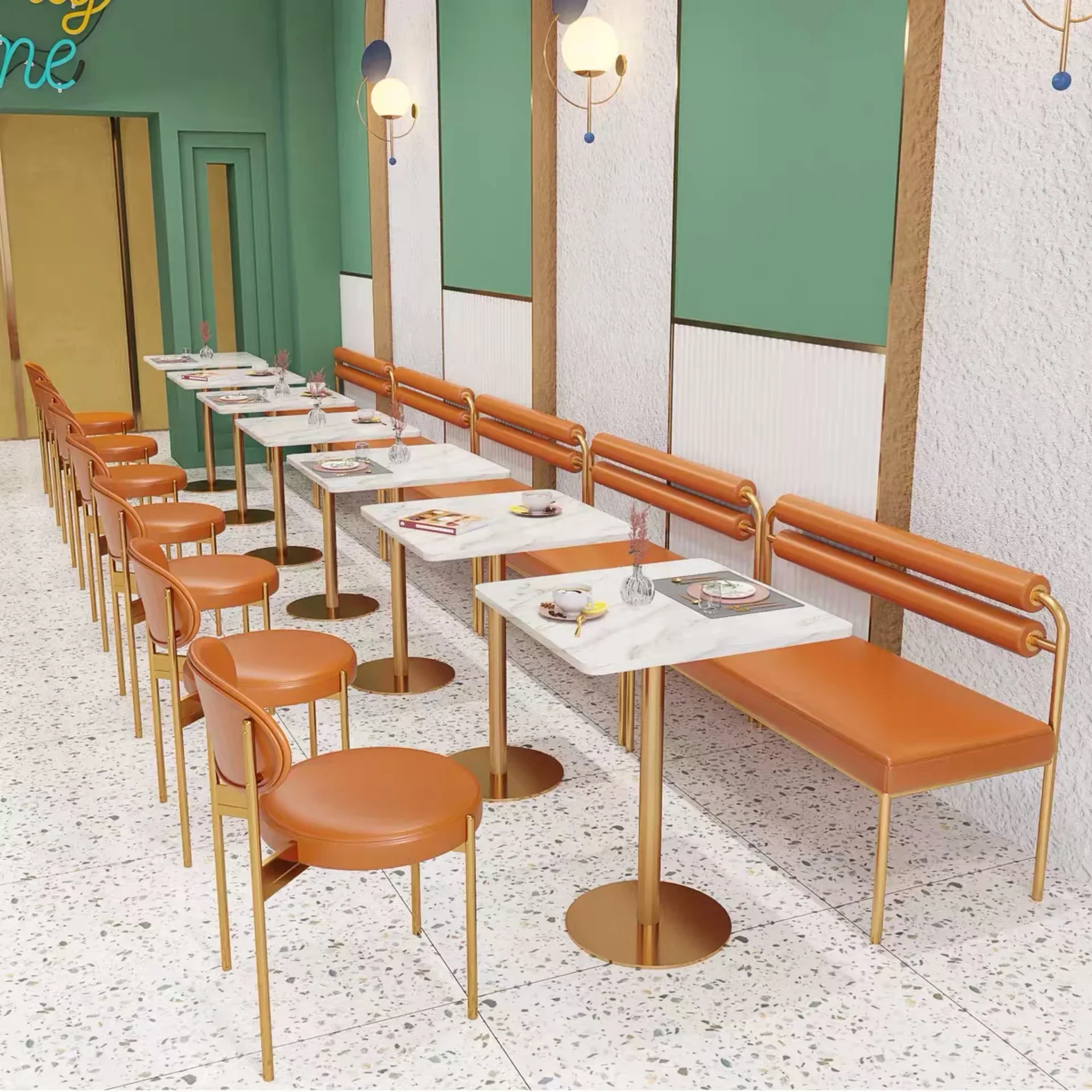 Dining Furniture Hot Selling Coffee Shop Cafe Table And Chairs Restaurant Booth Seating Furniture Metal Legs Dining Sofa Sets