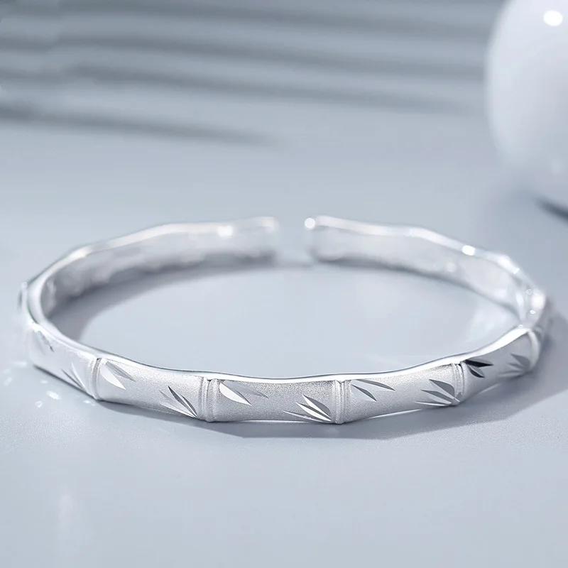S925 sterling silver bracelet women matte bamboo joint ancient inheritance plain ring open bracelet
