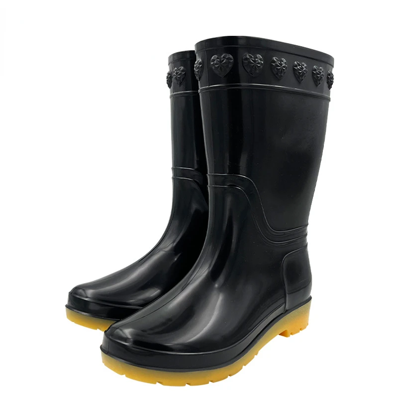 New Women Fashion Mid-calf Rain Boots Waterproof PVC Rainboots Outdoor Non-slip Water Shoes Wellies Boots