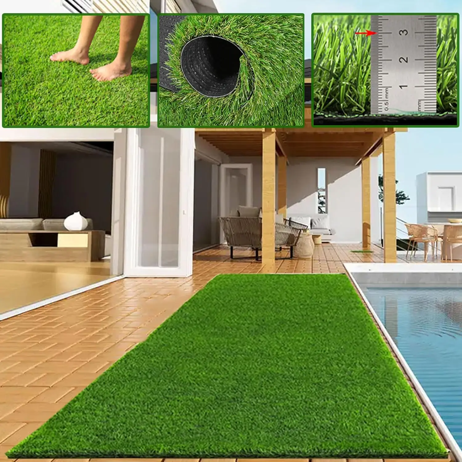 3.3 * 16.4Ft Long Artificial Grass, Decorative Turf Lawn, Pet/Door Mat, Free Tailored Grass Rug