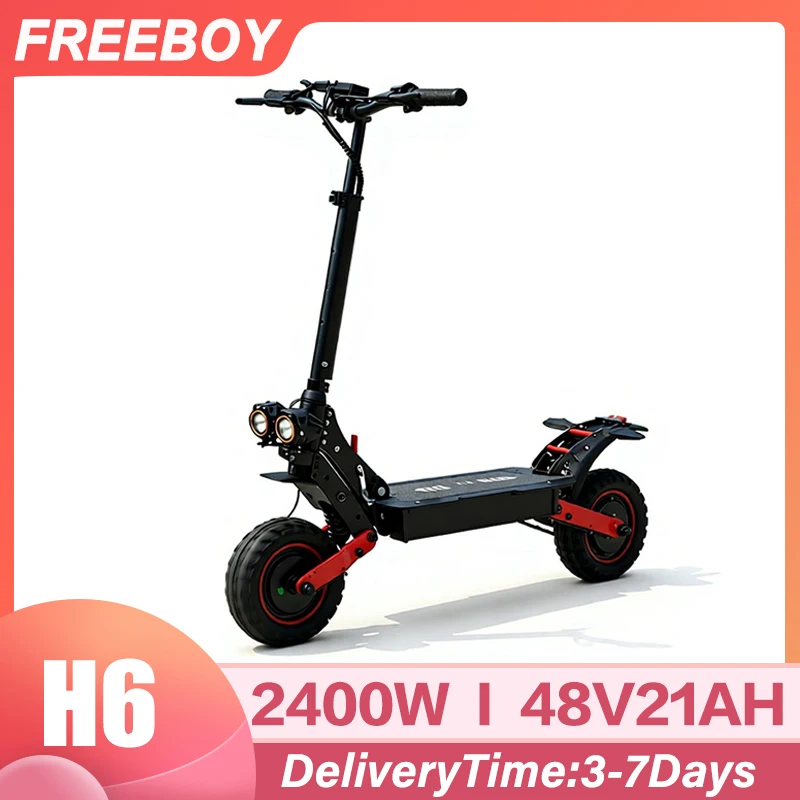 Trottinette électrique FREEBOY H6 à double moteur 2400W, batterie 48V21AH, vitesse maximale de 60 km/h, autonomie de 55 km, pneus tout-terrain de 11 pouces, double amortisseur, écran LCD couleur, trottinette électrique pliable pour trajets quotidiens
