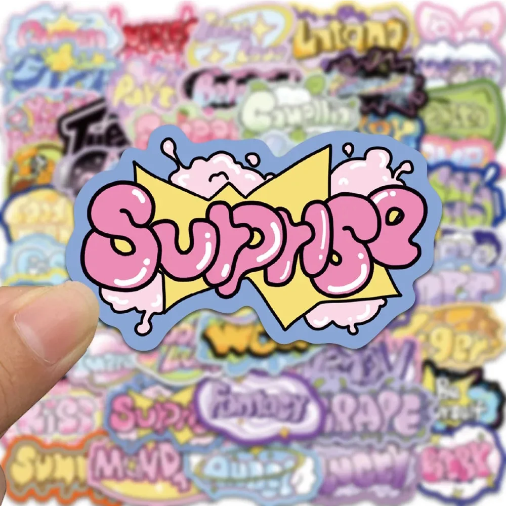 10/30/50pcs litera Graffiti 3D Y2K słodkie słowa kreskówki naklejki estetyczne dekoracyjne Scrapbooking papeteria na telefon śliczne naklejki