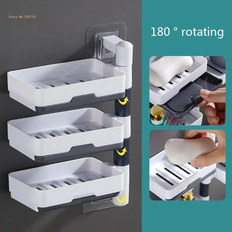 Wall Mounted Soap Saver Tray Rack Rotatable Multilayer Self Adhesive Soap Holder Dropship
