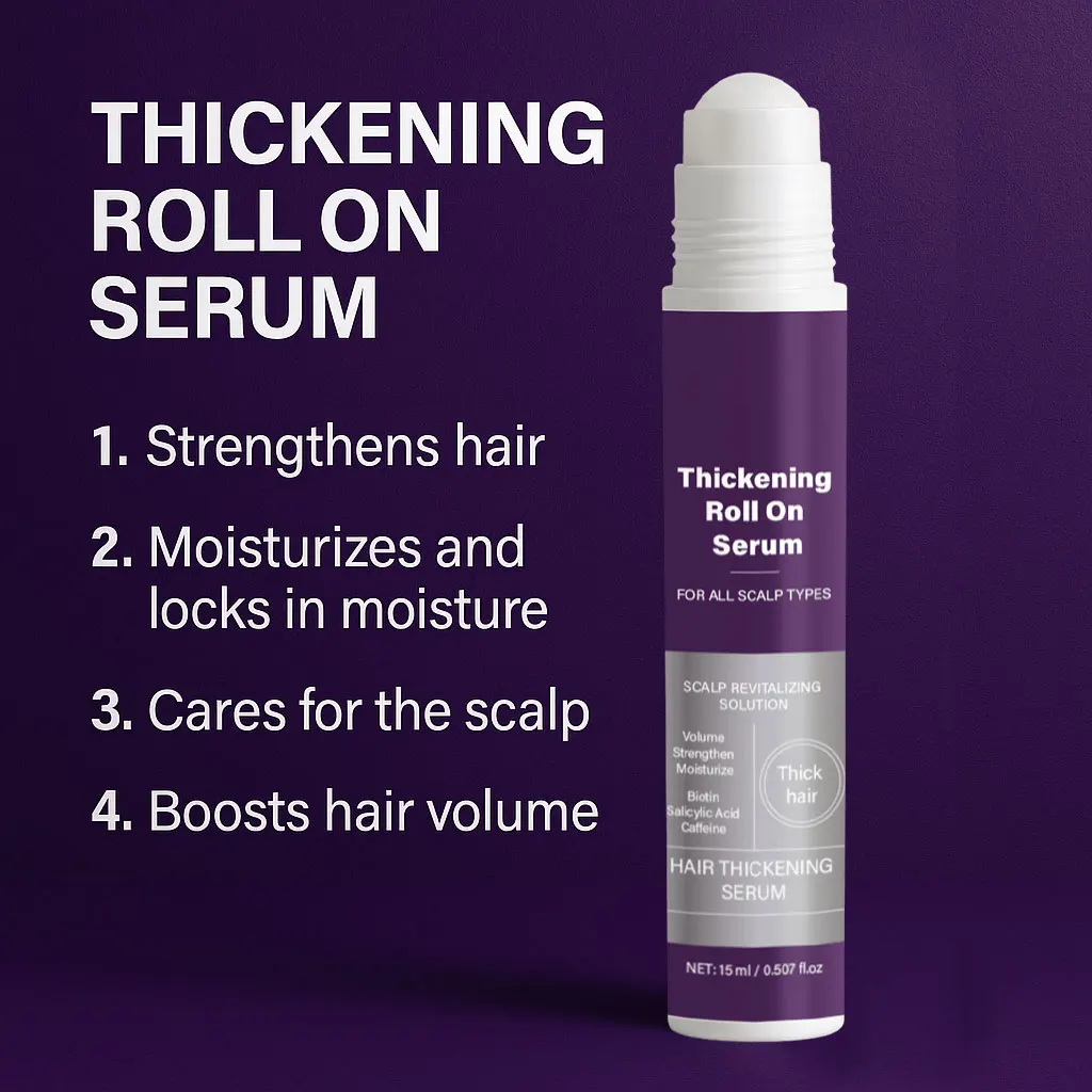Roll On Hair Growth Serum for Thickening, Scalp Care Treatment to Strengthen Hair & Boost Volume, For All Scalp Types 15ML