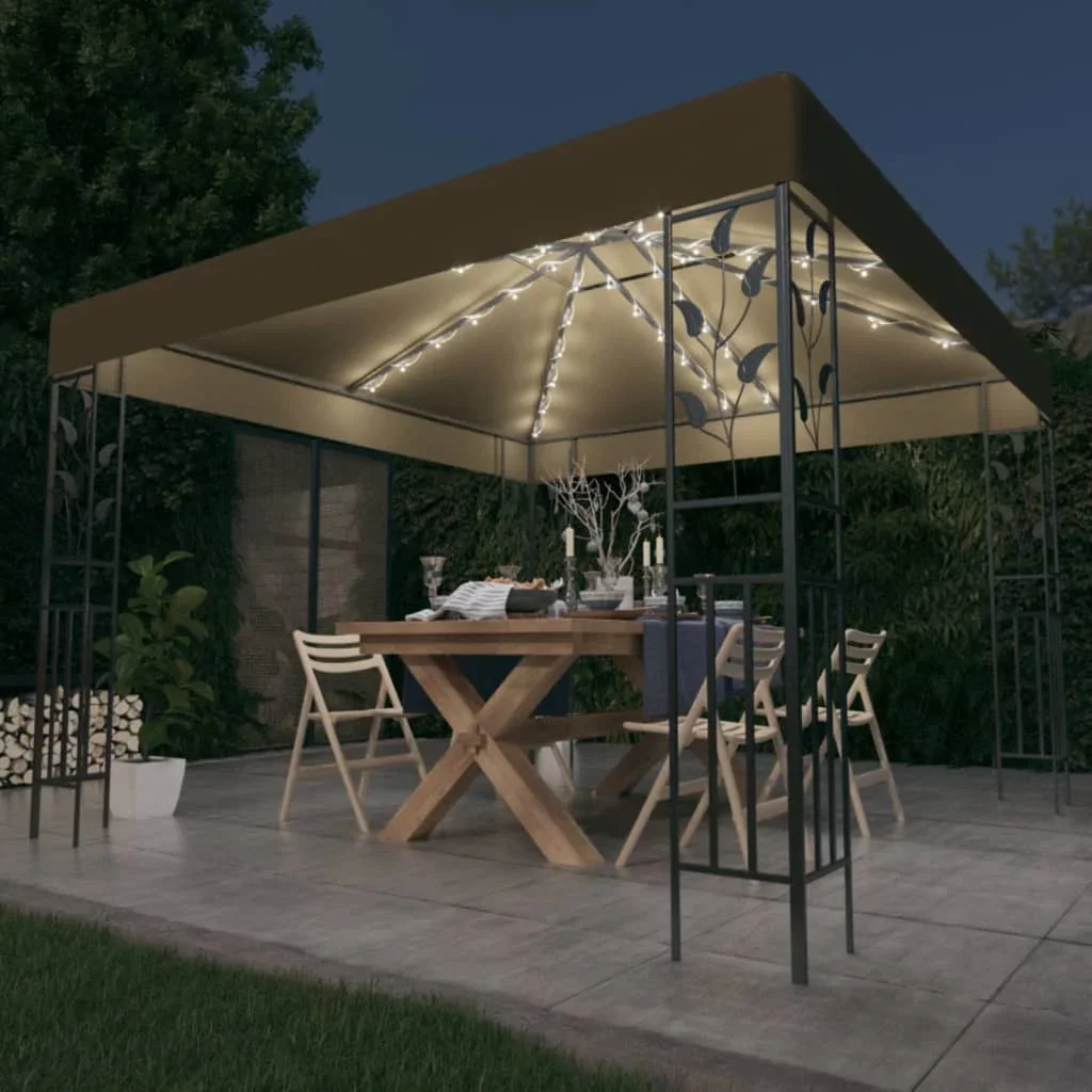 Vidaxl Gazebo With Led String Lights 3X3 M Taupe Outdoor Products Sunshade And Rainproof Outdoor Decoration