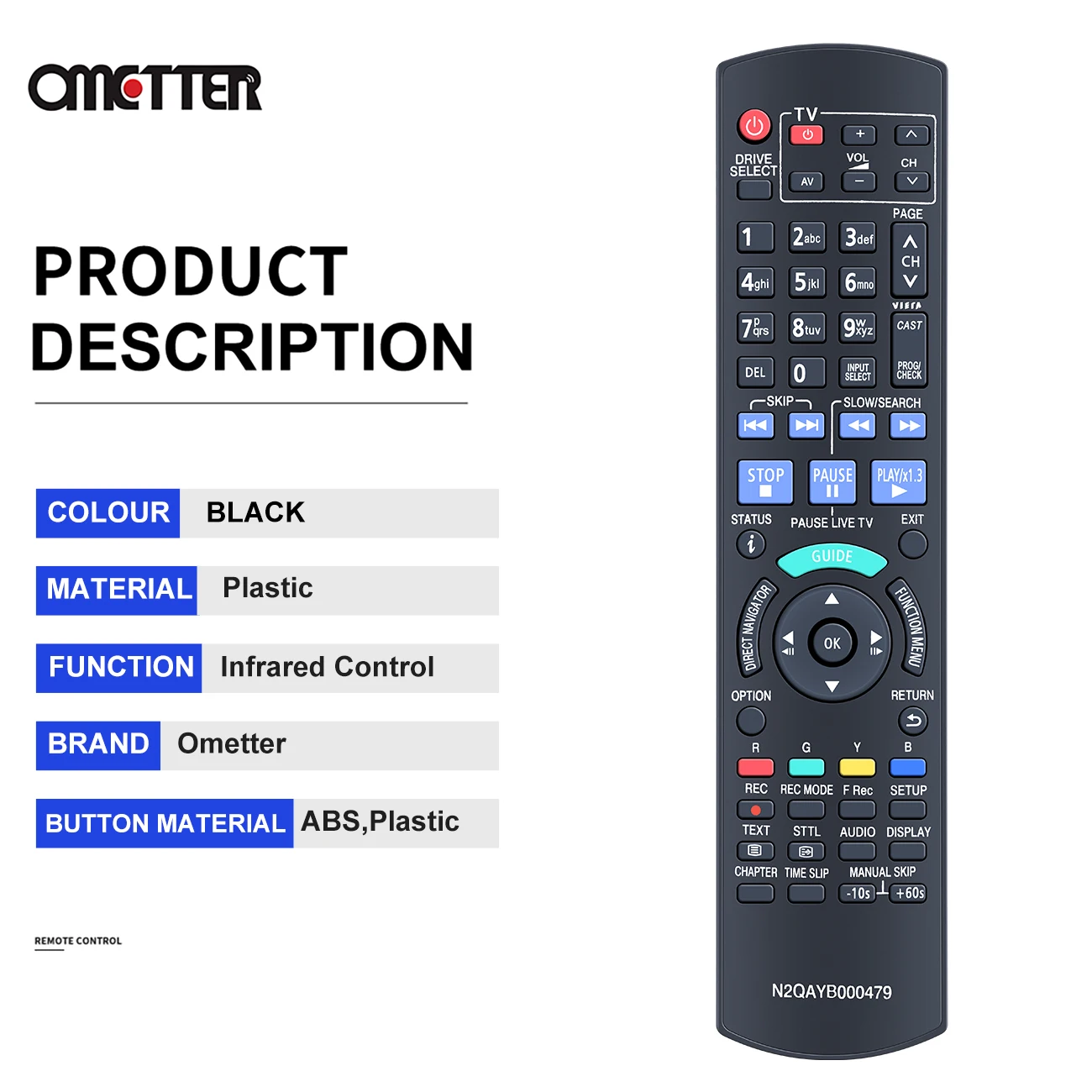 New N2QAYB000479 For Panasonic Blu-ray DISC RECORDER IR6 Remote Control DMRBW780