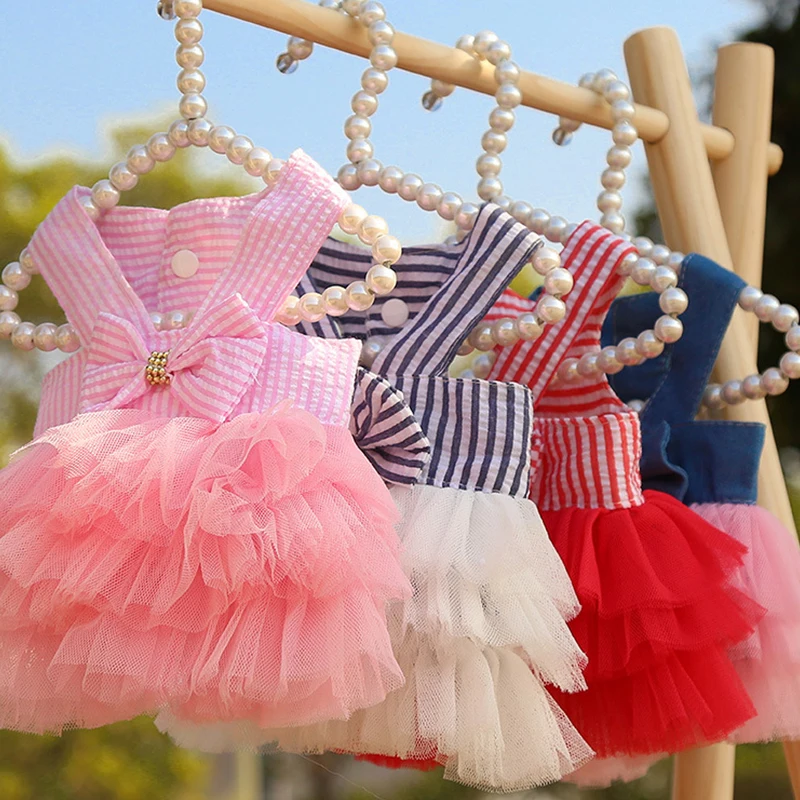 Dog Dress Cat Lace Skirt Pet Summer Clothing Puppy Cat Princess Apparel Cute Puppy Clothe Chihuahua Stripe Skirt Dog Accessories