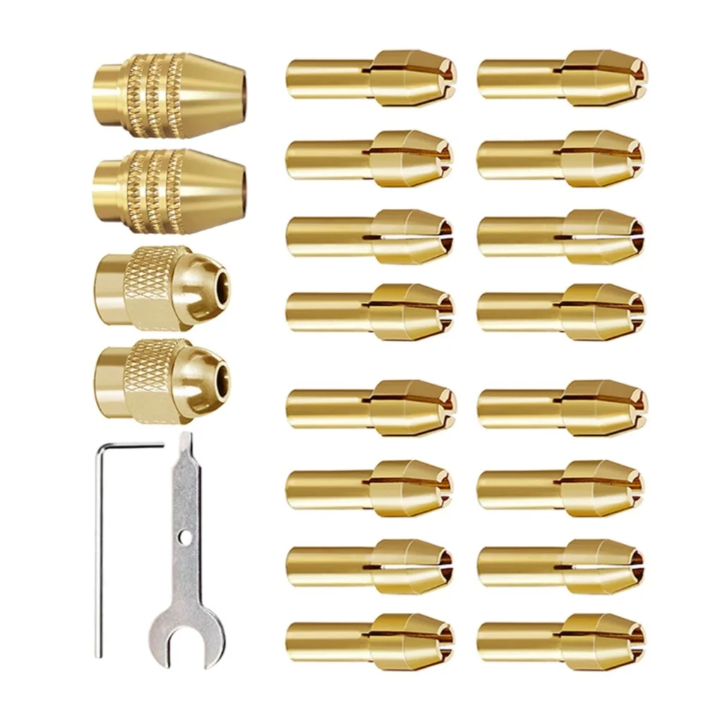 22-Piece Drill Chuck Collet Kit with Nickel-Plated Brass Components for Dremel-Compatible Rotary Tools and Accessories