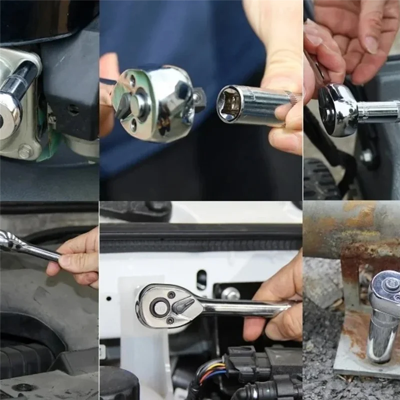 ABJI-Strumento di riparazione manuale Chiave a cricchetto 24 denti a sgancio rapido 1/4" 3/8" 1/2" Presa per dado automobilistico Reversibile