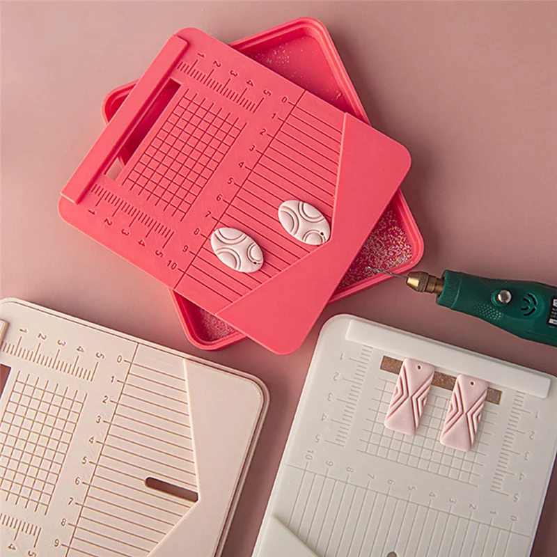 

ABVA-Soft Punching Tool Auxiliary Tool Drilling Dust Box DIY Jewelry Punch Positioning Polymer Clay Tool Peach Red