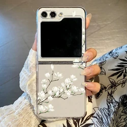 Flowers Transparent Phone Case For Samsung Galaxy Z Flip 7 FE 6 5 4 3 5G Folding Hard PC Cover For Samsung Z Flip5 Flip4 Flip6