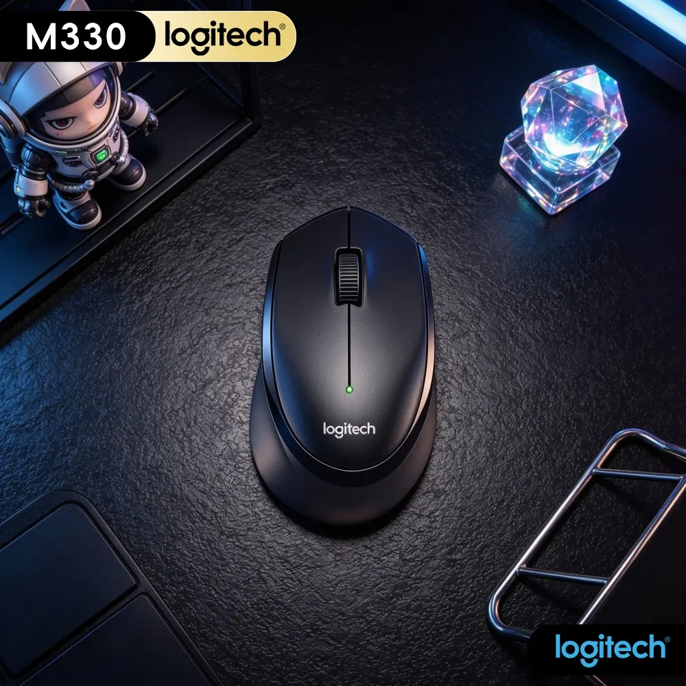 Logitech M330 Wireless Mouse Silent Click 2.4Ghz Optical Tracking Ergonomic Design For Home Office PC Mac Linux Desktop Laptop