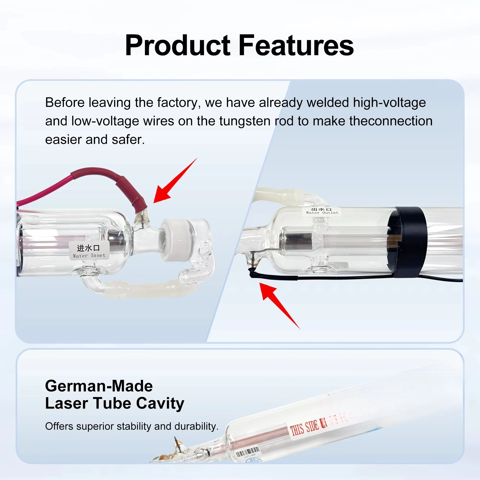 700-C CO2 Glass Tube 38-42W 10.6μm High Precision Equipment Spare Parts CE ROHS view 4