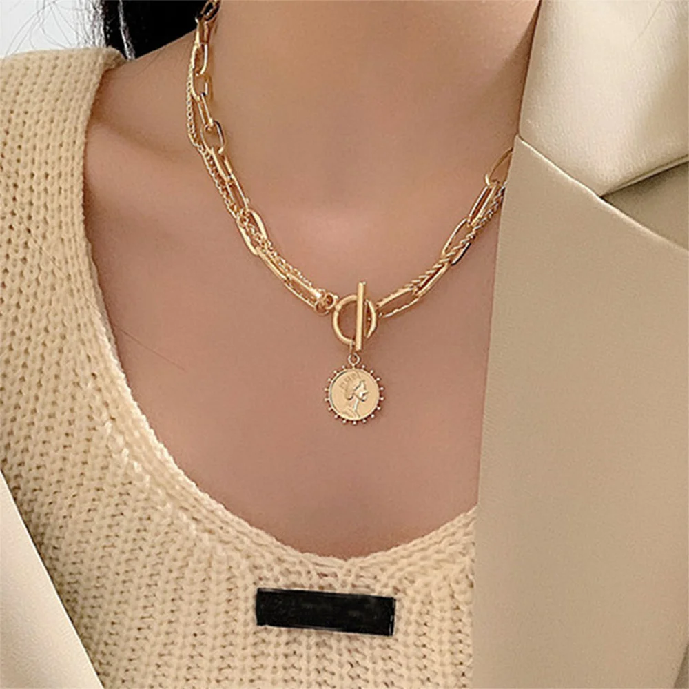 Fashion Gold Color Metal Clavicle Chain Choker Necklaces for Women Girls Vintage Female Pearl Link Chain Party Gift Jewelry