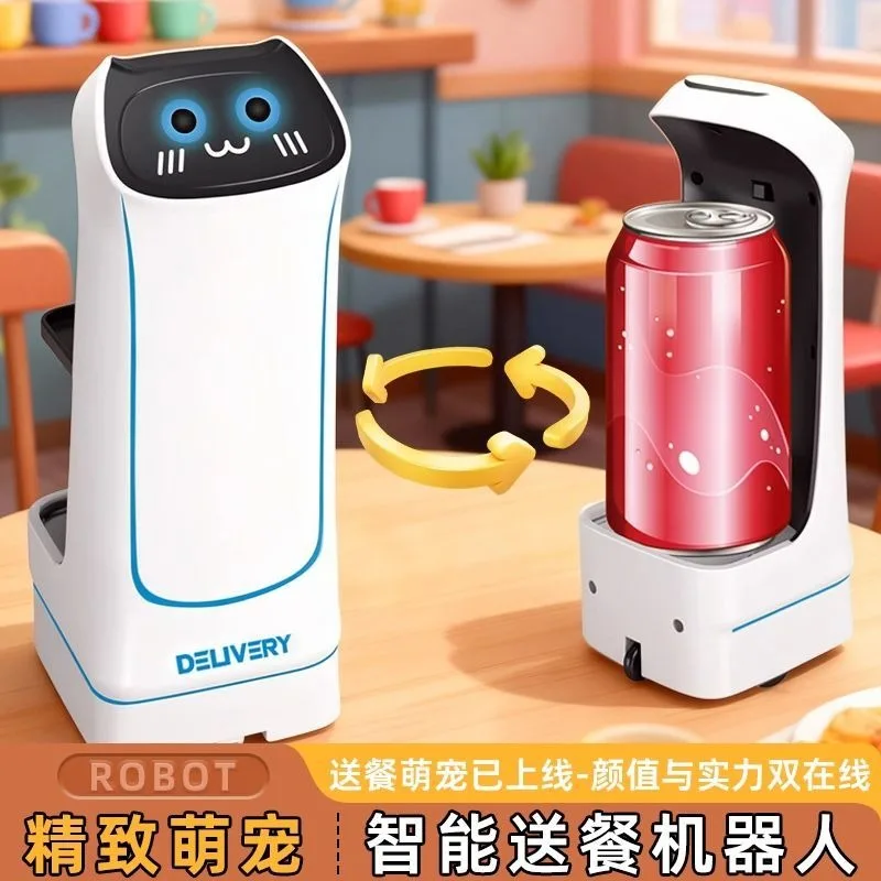 2.4GHz Remote Control Food Serving Car Delivery Robot Toy RC Cars Toy Robot ith Light And Music Children's Birthday Gift
