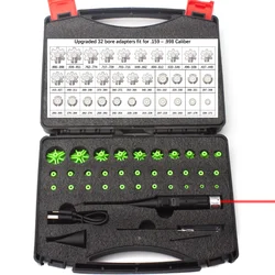 Rechargeable USB Charging Laser Bore Sight 32 Adapters  .17 .177 .22 to 12GA Laser Collimator Boresighter