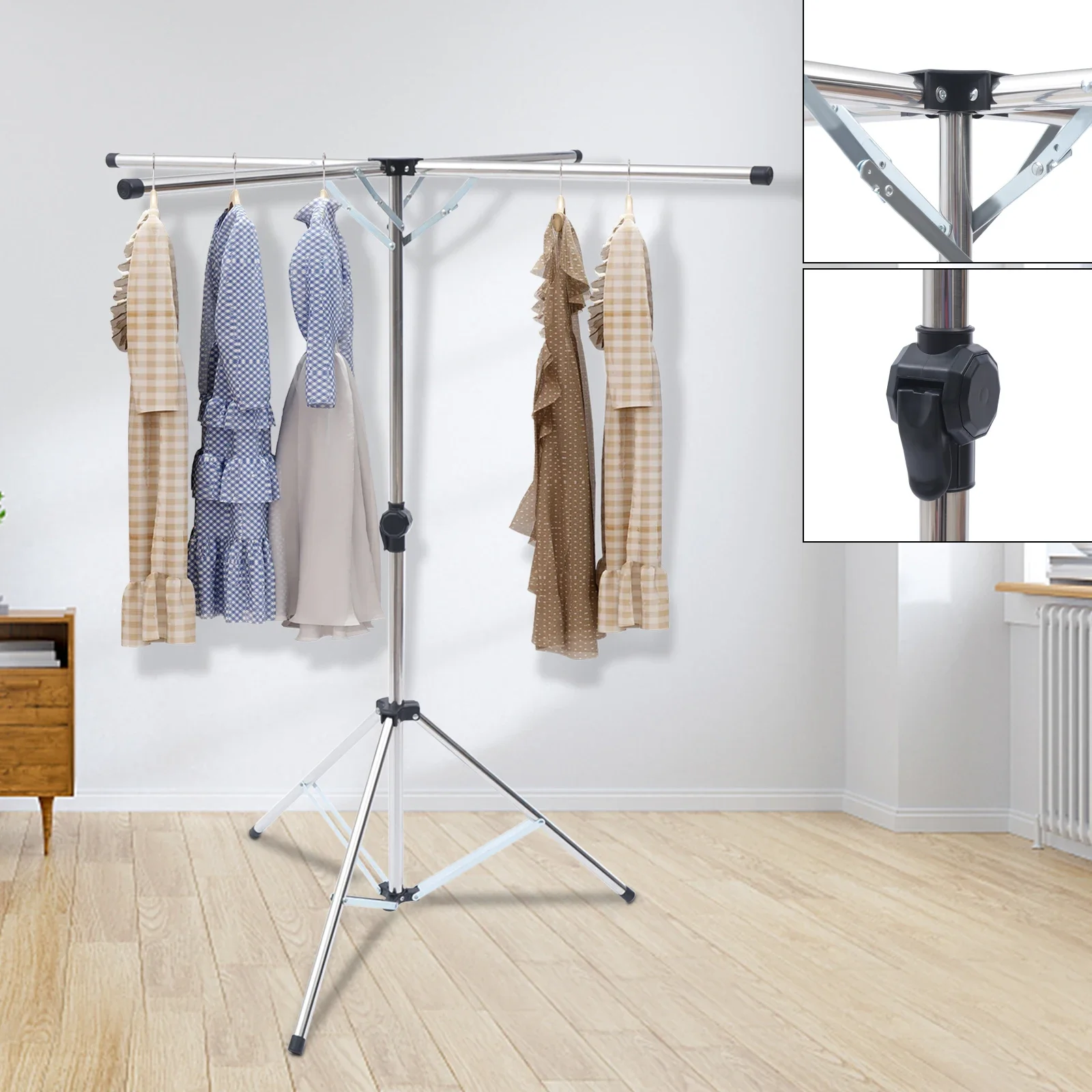 Metal Clothing Drying Rack, Adjustable Height 95-200cm, 126cm Double Rod, 80kg Capacity, Portable, Foldable for Home Use