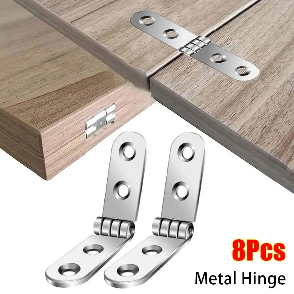 8Pcs 270 Degree Foldable Hinge Furniture Hardware Accessories Silver Flap Screw-On Hinges Excluding Screws Metal