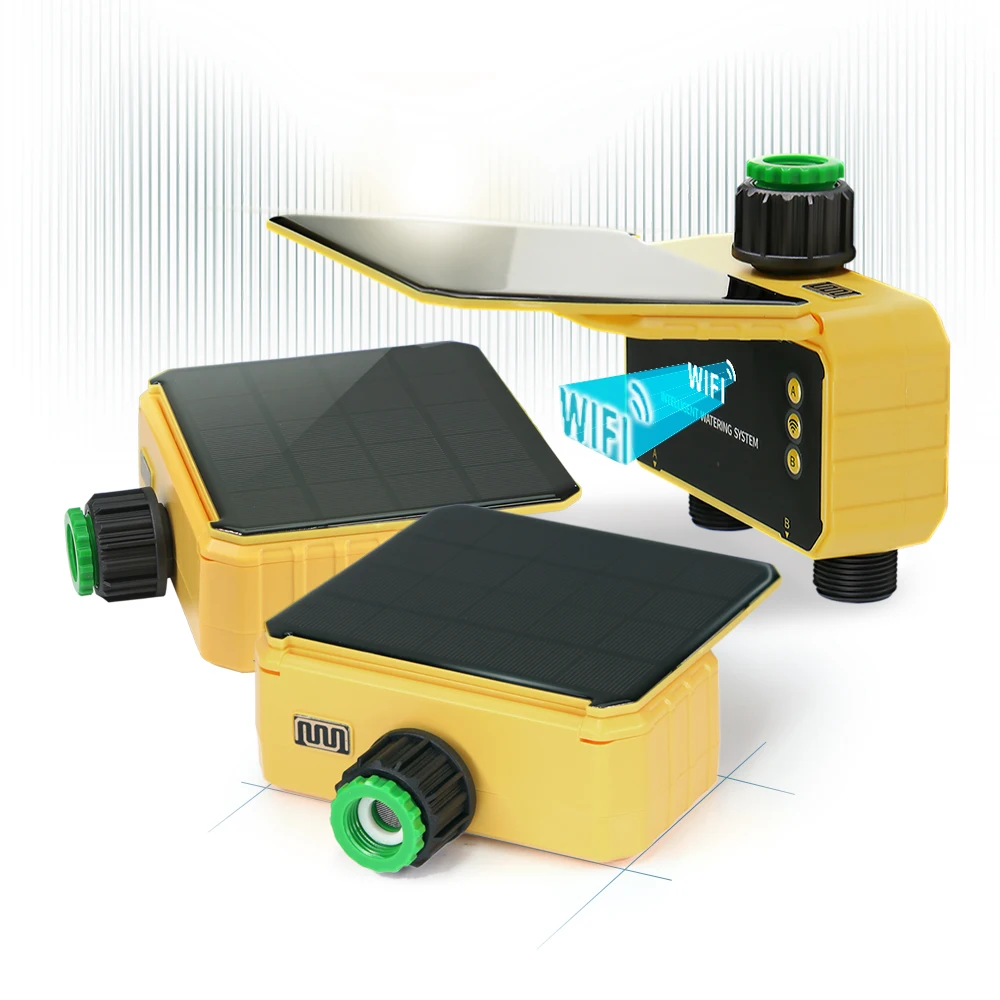 

Солнечный Wi-Fi таймер орошения сада с двумя розетками Программируемый расписание зарядки через USB IPX5 Водонепроницаемый Alexa Google Assistant