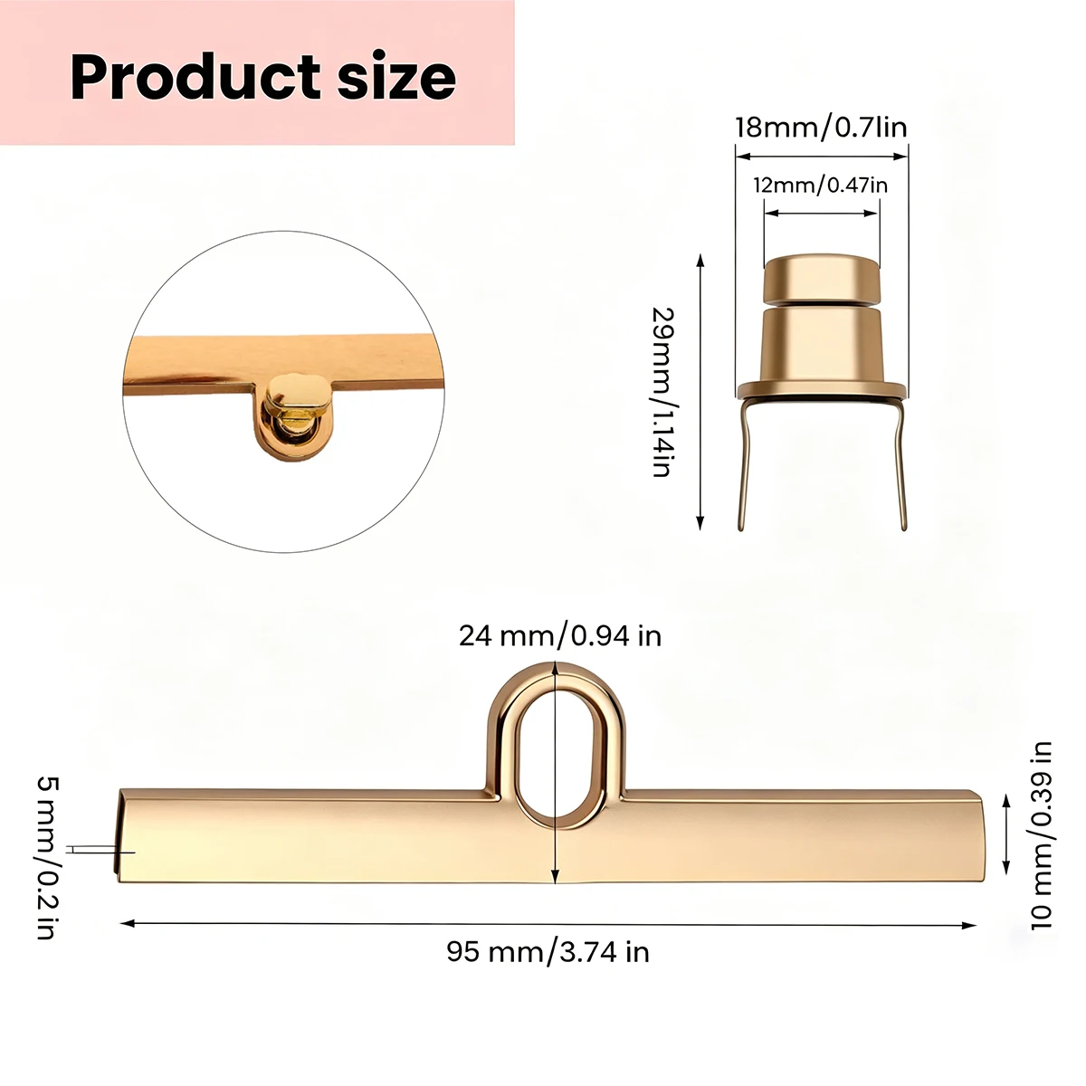 1/2Pcs Zinc Alloy Turn Lock Clasp Long Rectangle Twist Lock Metal Hardware Replacement for Handbag Purse DIY Craft Bag Making