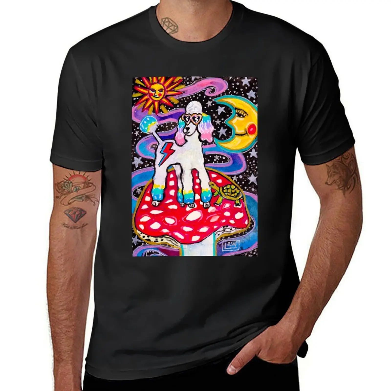 

Poodle Mushroom Magic with Sun and Moon T-Shirt vintage clothes vintage heavy weight t shirts for men