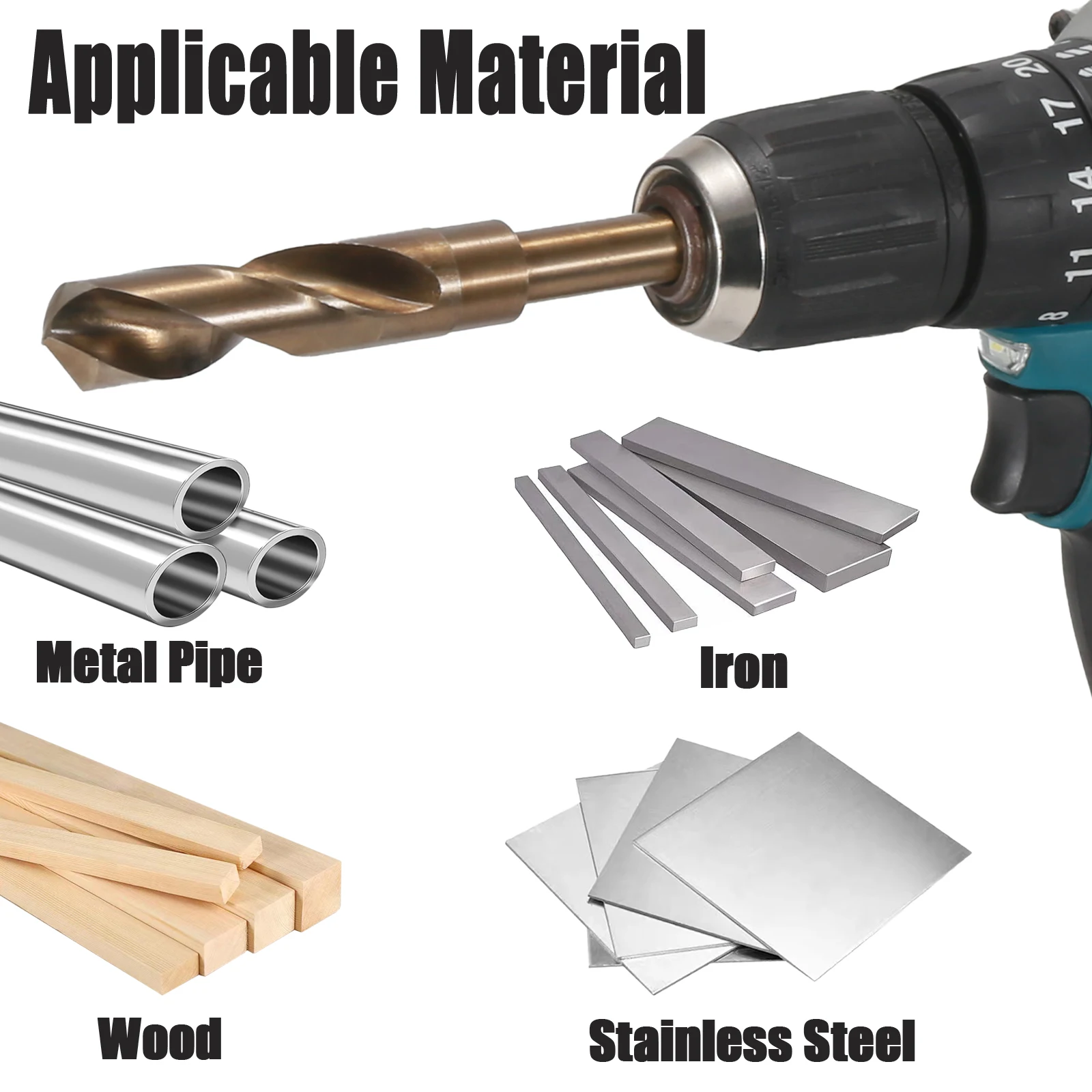 Versery 13–35 mm 12,7 mm runder Schaft, reduziert 1/2 Zoll Spiralbohrer, HSS M2, Lochsäge, Holz, Eisen, Edelstahl, Aluminium – Detail 8